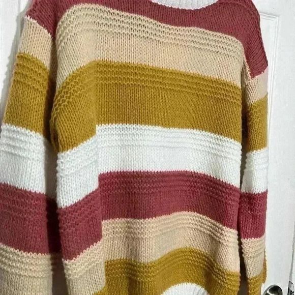 NWOT BiBi Rose Mustard & Taupe Color Block Loose Fitted Sweater | size small - Picture 3 of 6